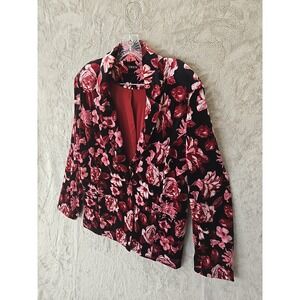 Iman Jacket Blazer Womens Sz XL Black Floral Long Sleeve Collared *Measurements*